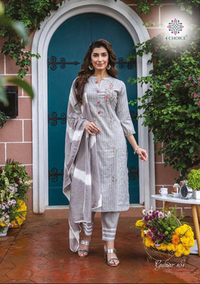 Atharvaa Women Embroidered A-line Kurta(Grey)
