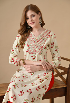 BKApparels Women Printed Straight Kurta(Yellow)