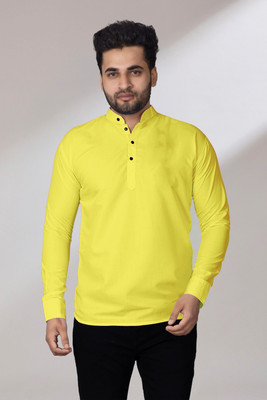 Fashion Marts Men Solid Straight Kurta(Yellow)