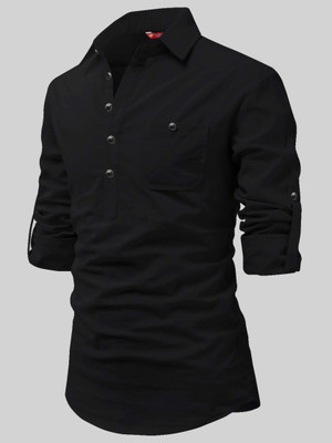 FireFish Men Solid A-line Kurta(Black)