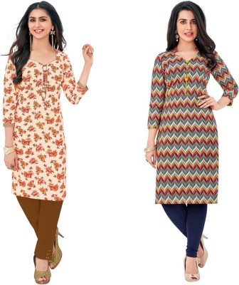 WEATHER CHANGER Women Printed Straight Kurta(Beige)