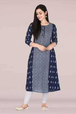 Kannahi Women Printed A-line Kurta(Blue)