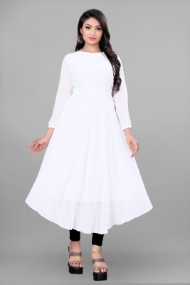 Chahat Fashion Mart Women Self Design Anarkali Kurta(White)