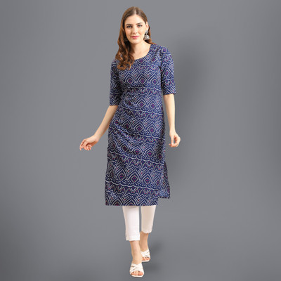 EthnicBasket Women Printed Straight Kurta(Blue)