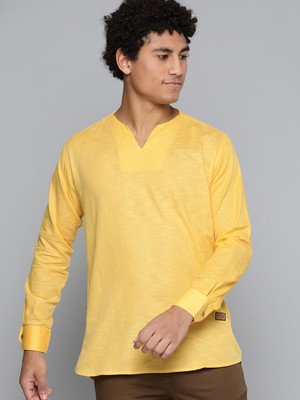 DENNISON Men Solid Ethnic Dress Kurta(Yellow)