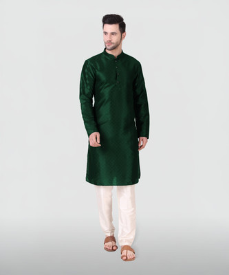 Koshin Men Block Print Straight Kurta(Dark Green)