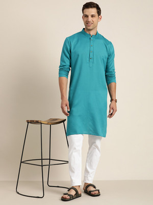 HERE&NOW Men Woven Design Straight Kurta(Light Blue)