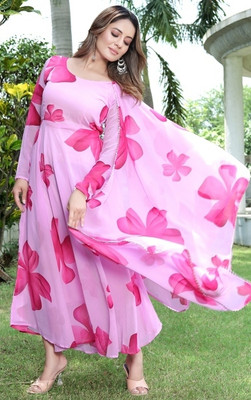 QUEUEE CREATION Women Floral Print Ethnic Dress Kurta(Pink)
