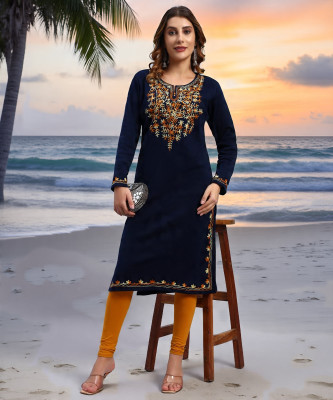 HEMLOCK Women Self Design Straight Kurta(Blue)