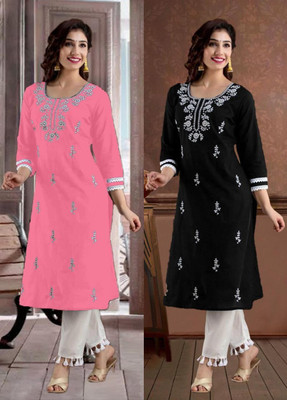 SISTO Women Chikan Embroidery A-line Kurta(Multicolor)