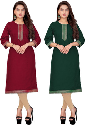 AAI MOGAL Women Solid Straight Kurta(Green)