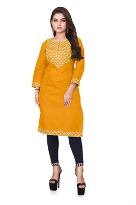 Nanu Creation Women Embroidered A-line Kurta(Yellow)