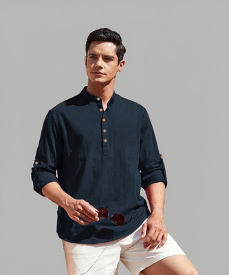 TrendiVastra Men Solid Straight Kurta(Dark Blue)