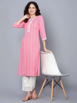 BluGrass Women Geometric Print Straight Kurta(Pink)