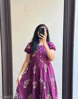 TREND MAYUR Women Floral Print, Printed Anarkali Kurta(Purple)