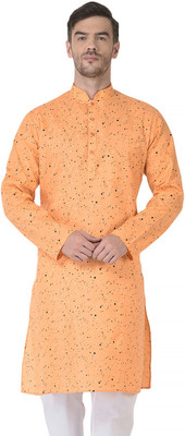 SG LEMAN Men Polka Print Ethnic Dress Kurta(Orange)