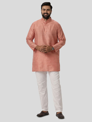 Uathayam Men Solid Straight Kurta(Pink)
