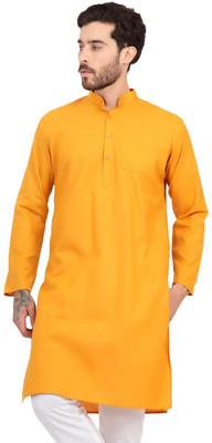 Sadree Men Solid Straight Kurta(Yellow)
