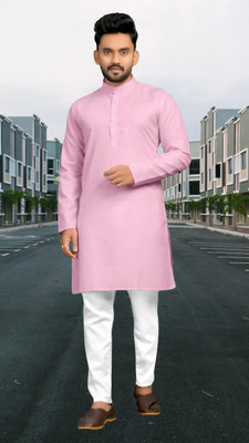 Mamta Biswas Men Solid Straight Kurta(Pink)