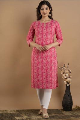 Glamero Fashions Women Printed Straight Kurta(Pink)