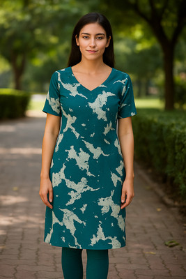 singaran fashion Women Abstract, Printed Straight Kurta(Dark Green)