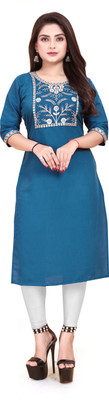 AKK Enterprise Women Embroidered A-line Kurta(Blue)