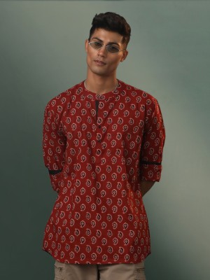 VASTRAMAY Men Printed Straight Kurta(Maroon)