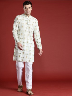 ANOUK Men Printed Straight Kurta(White)