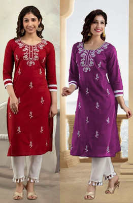 SISTO Women Embroidered Straight Kurta(Multicolor)
