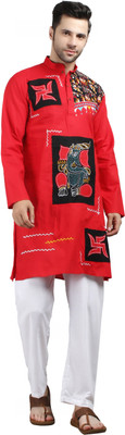 KRISHIV HANDICRAFT Men Self Design, Embroidered A-line Kurta(Red)