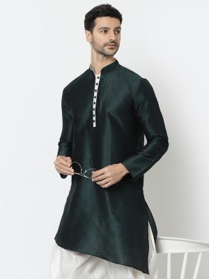 UNIQLOOT Men Self Design Straight Kurta(Green, White)