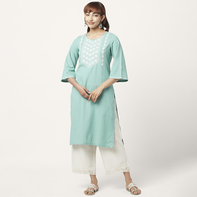 Rangmanch by Pantaloons Women Embroidered Straight Kurta(Blue)