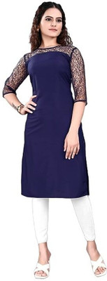 FREEDOMFASHION Women Solid Straight Kurta(Blue)