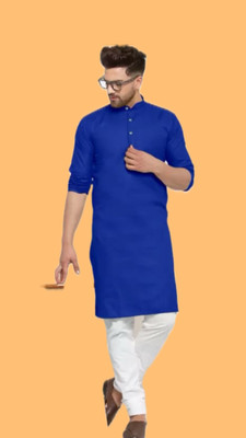 The Fashion Outlets Men Solid A-line Kurta(Dark Blue)