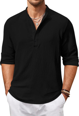 HEMADHAV Men Solid Straight Kurta(Black)