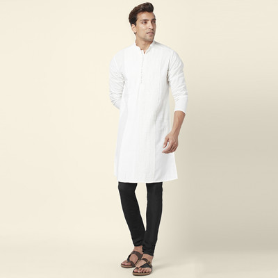 Indus Route by Pantaloons Men Embroidered Straight Kurta(White)