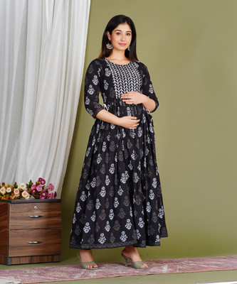 Gujari Women Floral Print Anarkali Kurta(Multicolor)