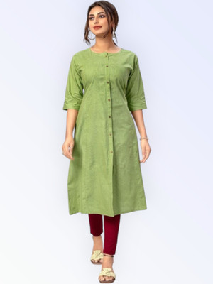 ABHI FAB Women Printed Straight Kurta(Green)