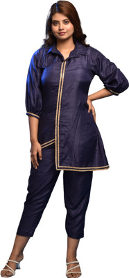 STITCH N SIN Women Solid A-line Kurta(Blue)