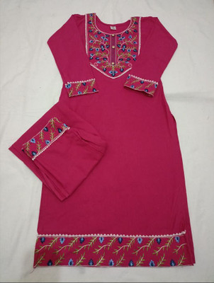Aayra collection Women Embroidered A-line Kurta(Pink)