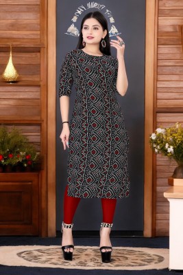 YATKSH Women Printed Straight Kurta(Black)