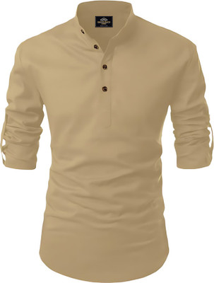 SWAMOTIFASHION Men Solid Straight Kurta(Beige)