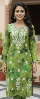 NAZAQATCHIKAN Women Embroidered, Dyed/Ombre Straight Kurta(Black)