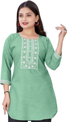 dhanshree tex Women Embroidered A-line Kurta(Light Green)