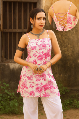 CLANGER Women Floral Print Straight Kurta(Pink)