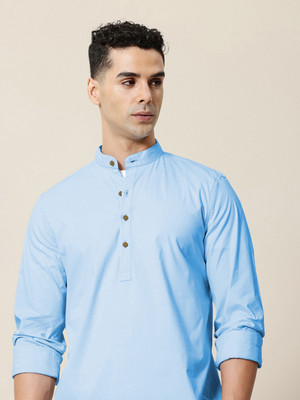 S-LINE Men Solid Straight Kurta(Light Blue)
