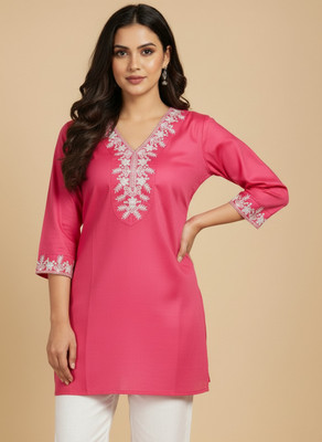 NAJ TEXTILE Women Embroidered A-line Kurta(Maroon)