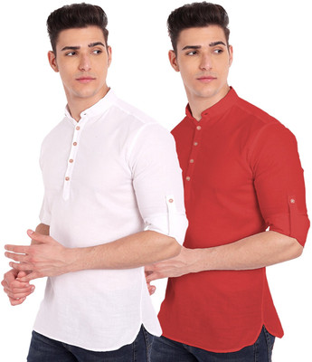 HouseOfCommon Men Solid A-line Kurta(Red)