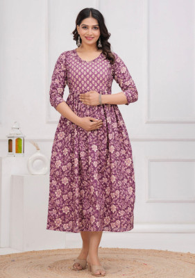 BQWOMEN Women Floral Print Flared Kurta(Multicolor)