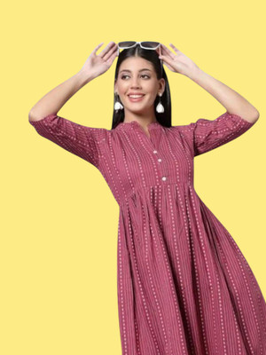 Houseofcommonv Women Printed A-line Kurta(Maroon)